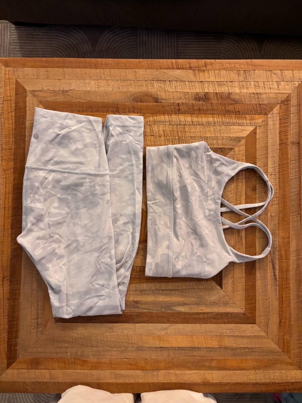 Light Grey Camo Strappy Sports Bra and Leggings Set Lululemon